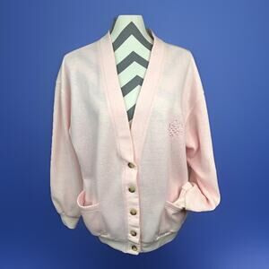 Vtg Ivy Club Women’s S Pink Button Front Jersey Cardigan